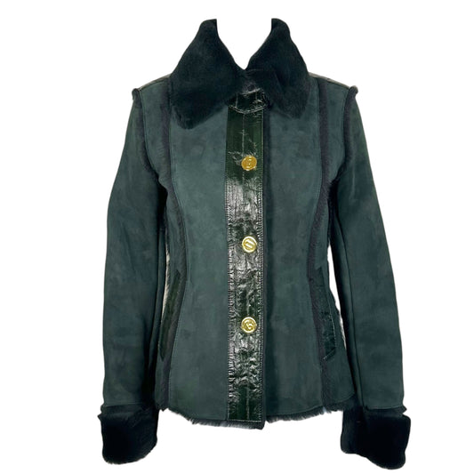 Dolce & Gabbana Forest Green Shearling & Eel Skin Coat
