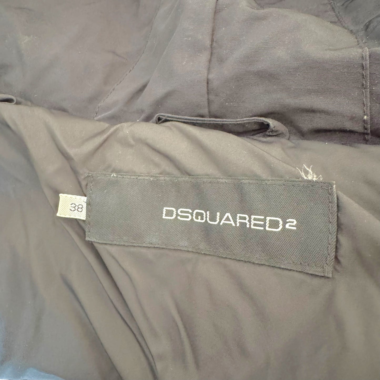 Dsquared2 Black Fox Fur Trim Hood Logo Patch Down Fill Puffer Coat
