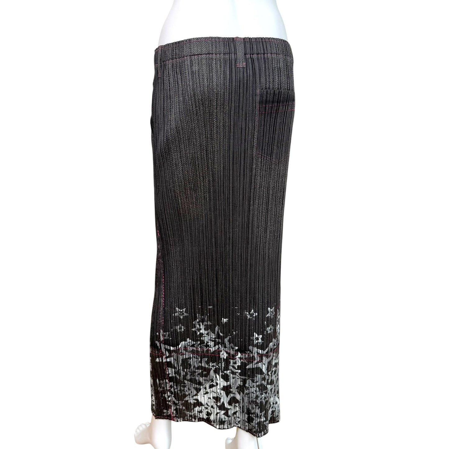 Issey Miyake Pleats Please Black Denim & Star Print Maxi Skirt Sz 2