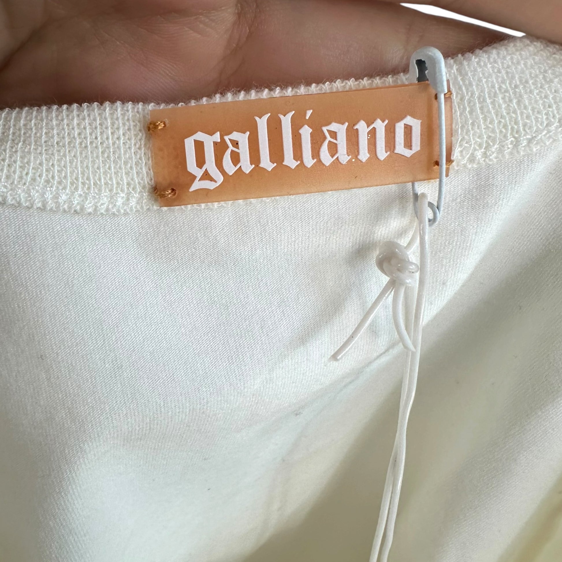 Galliano White Orange Glitter Logo Tank Top XS
