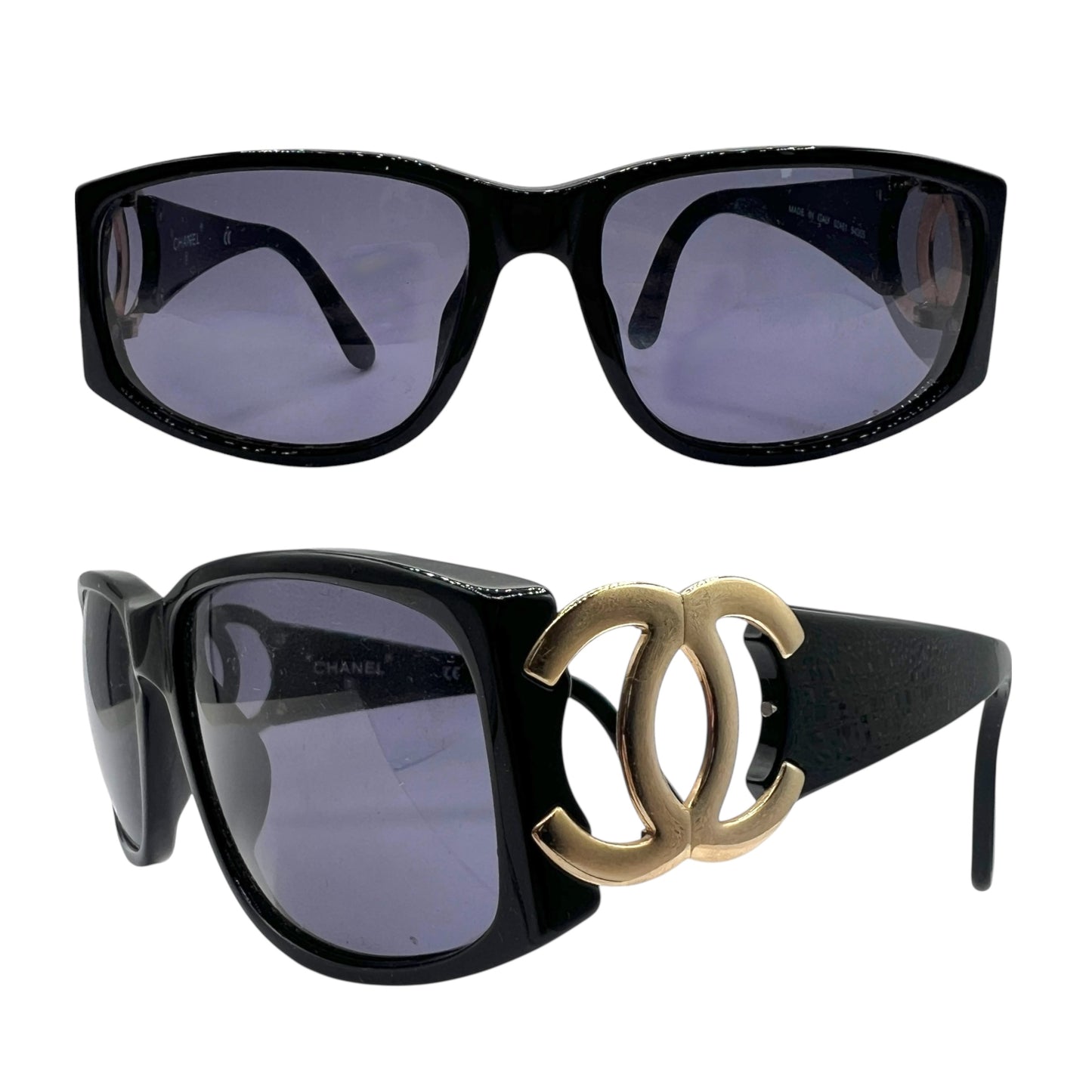Chanel 02461 Black & Gold CC Logo Side Sunglasses w/ Case