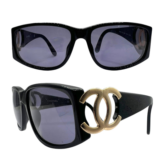 Chanel 02461 Black & Gold CC Logo Side Sunglasses w/ Case