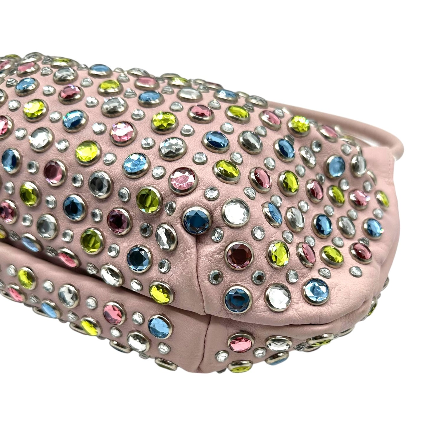 Sonia Rykiel Light Pink Leather & Multicolor Crystal Domino Bag