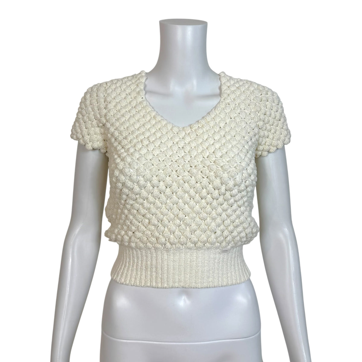 Chanel Ivory Crochet Open-Knit Cropped Top