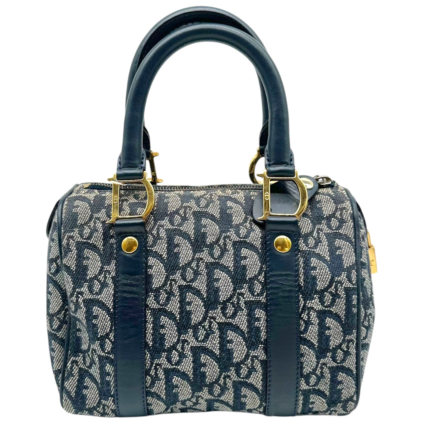 Christian Dior Navy Blue Trotter Monogram Small Boston Bag