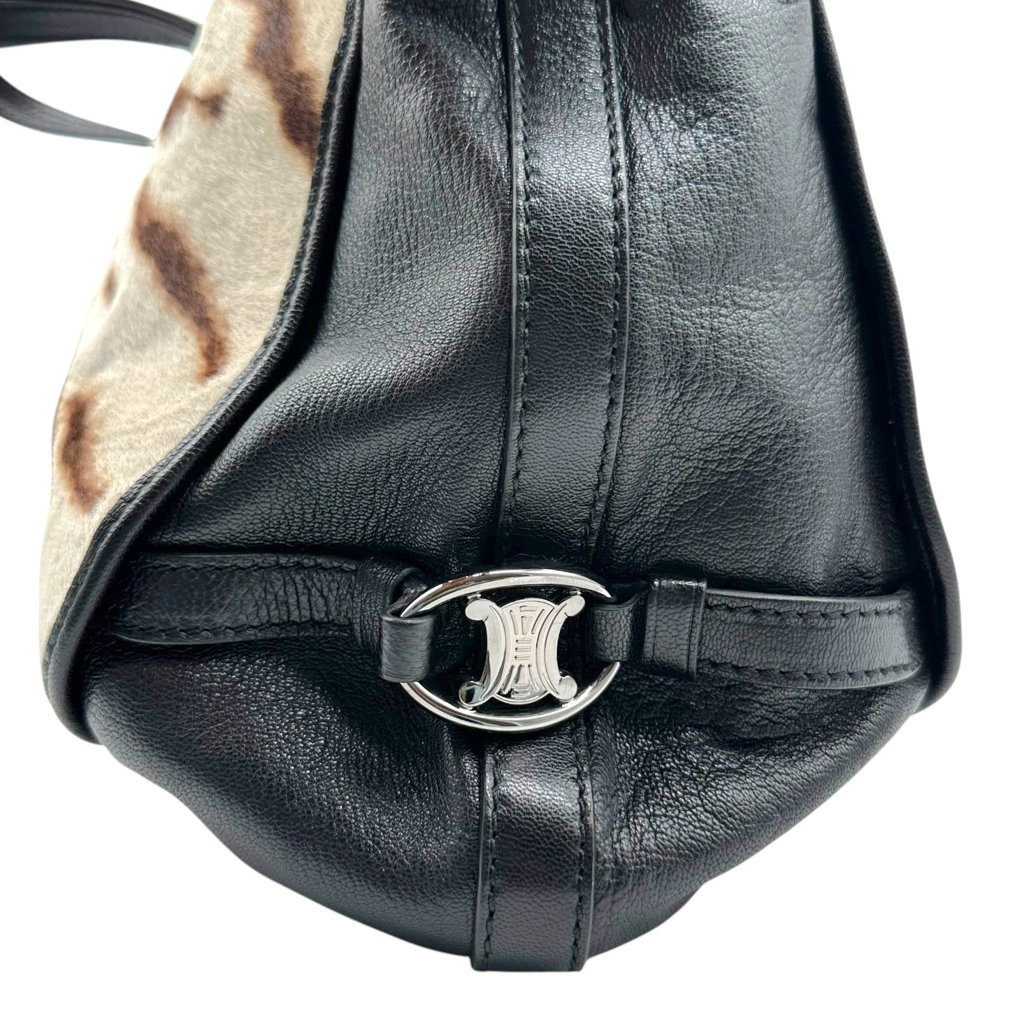 Celine Zebra Print Ponyhair & Black Leather XL 2-Way Tote Bag