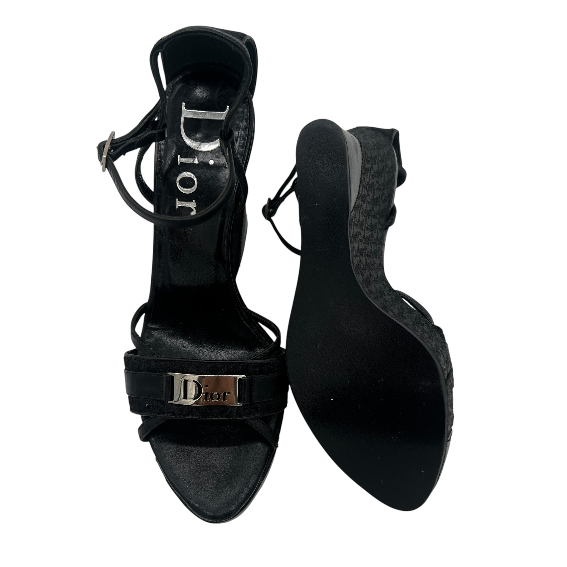 Christian Dior Black Monogram Wedge Sandals - Outfit Repeater