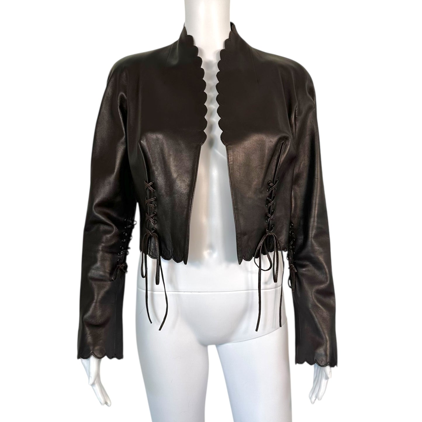 Christian Dior F/W 2000 Brown Scalloped Edge Cropped Leather Jacket