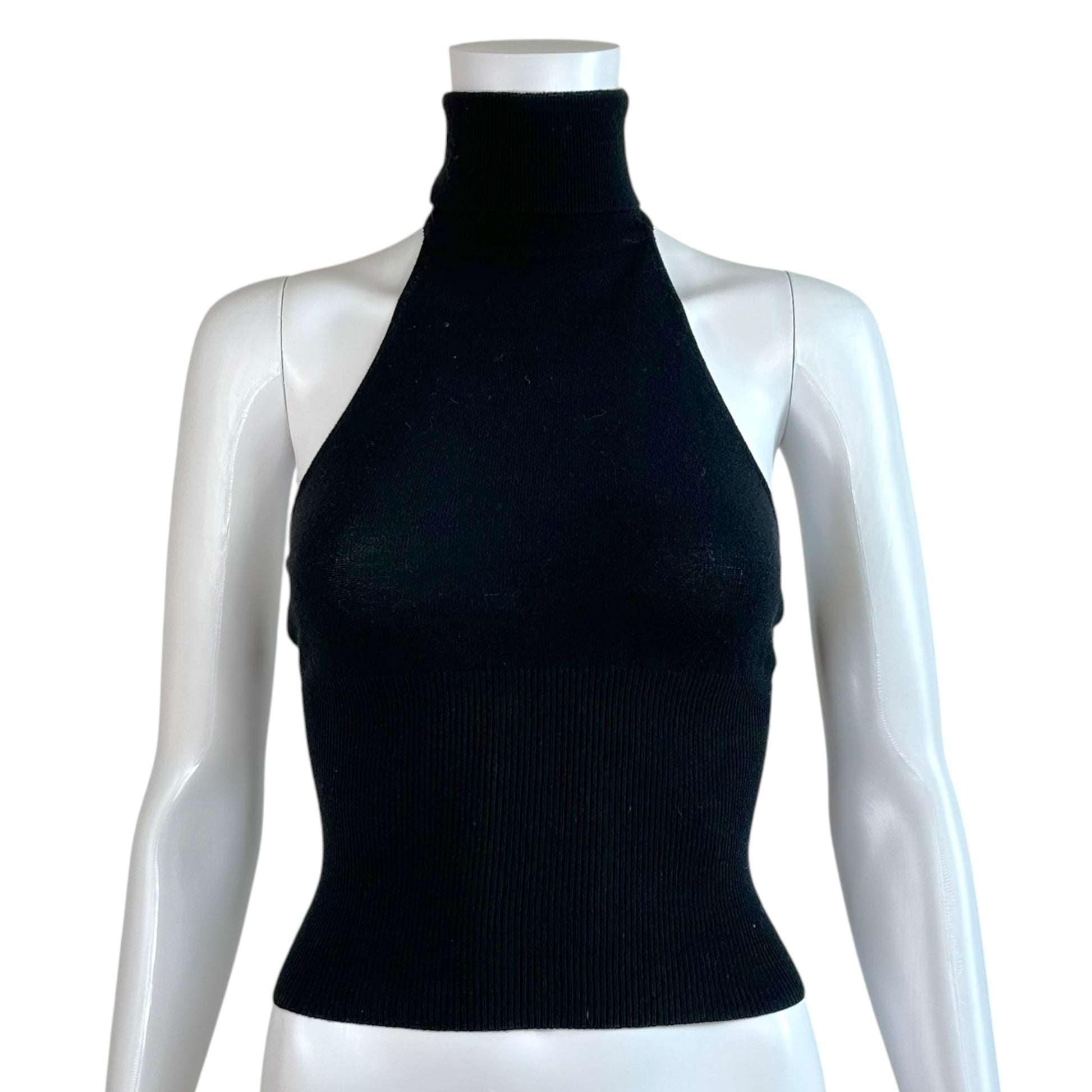 Dolce & Gabbana Black Knit Sleeveless Backless Turtleneck Top