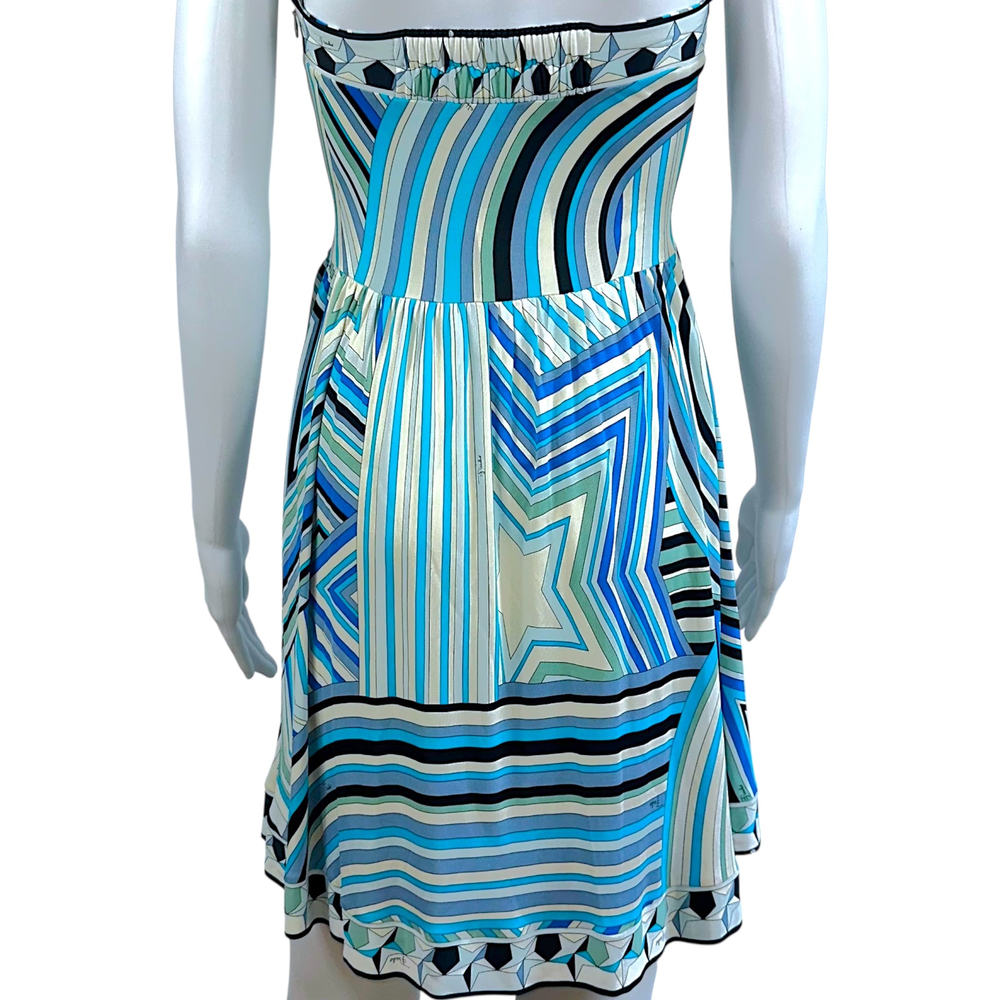 Emilio Pucci Strapless Mini Dress Blue Printed Fitted