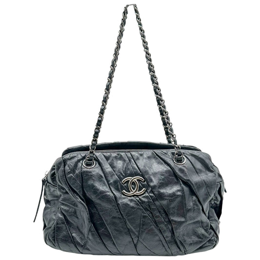 Chanel Black Ruched Leather Shoulder Bowler Bag