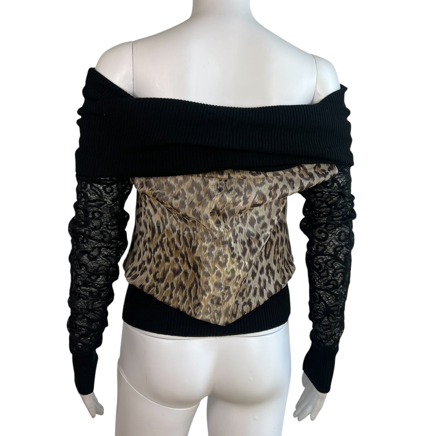 D&G Dolce & Gabbana Leopard Print Silk & Lace Off Shoulder Top NEW