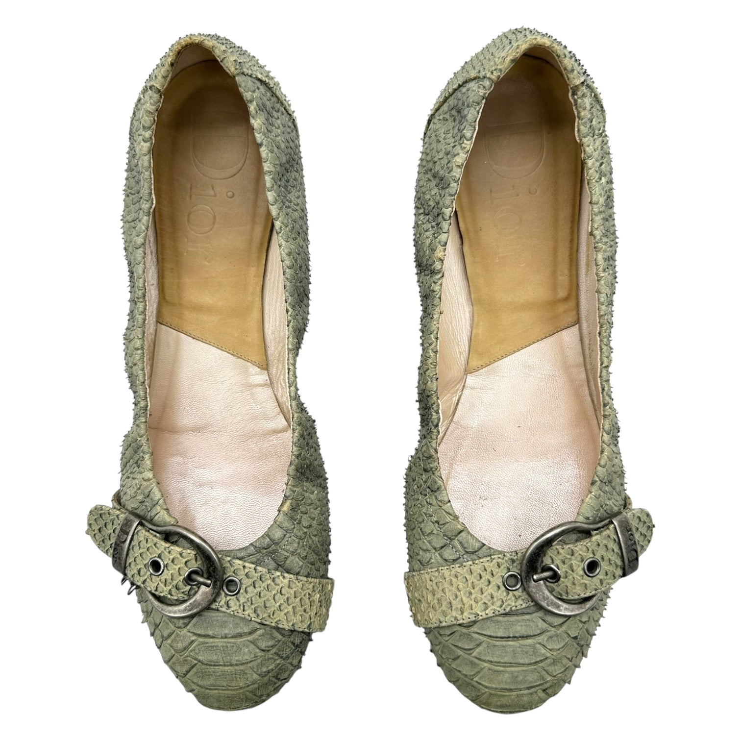 Christian Dior Pale Green Snakeskin Gaucho Flats - Outfit Repeater