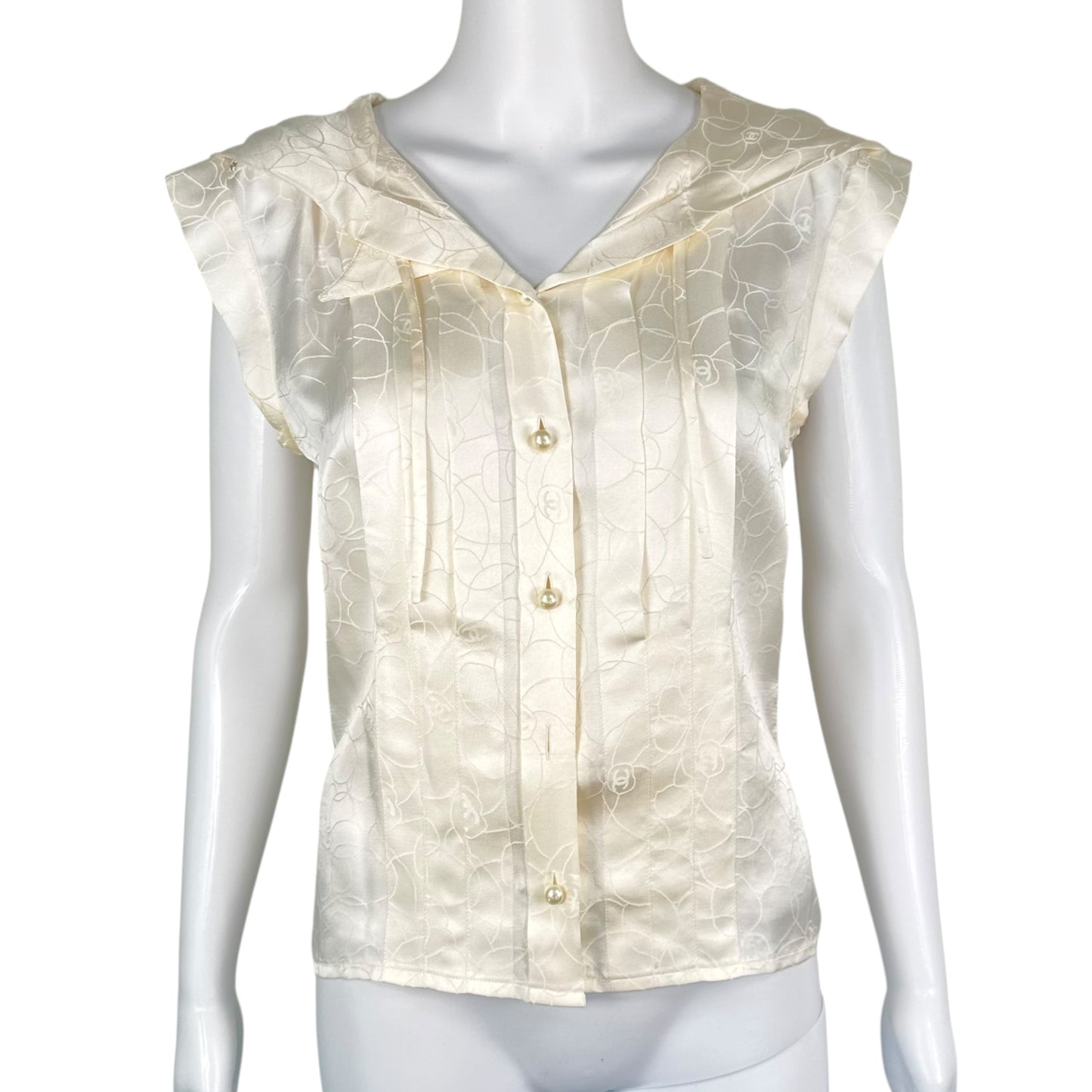 Chanel Spring 2001 Camellia White Silk Hooded Blouse