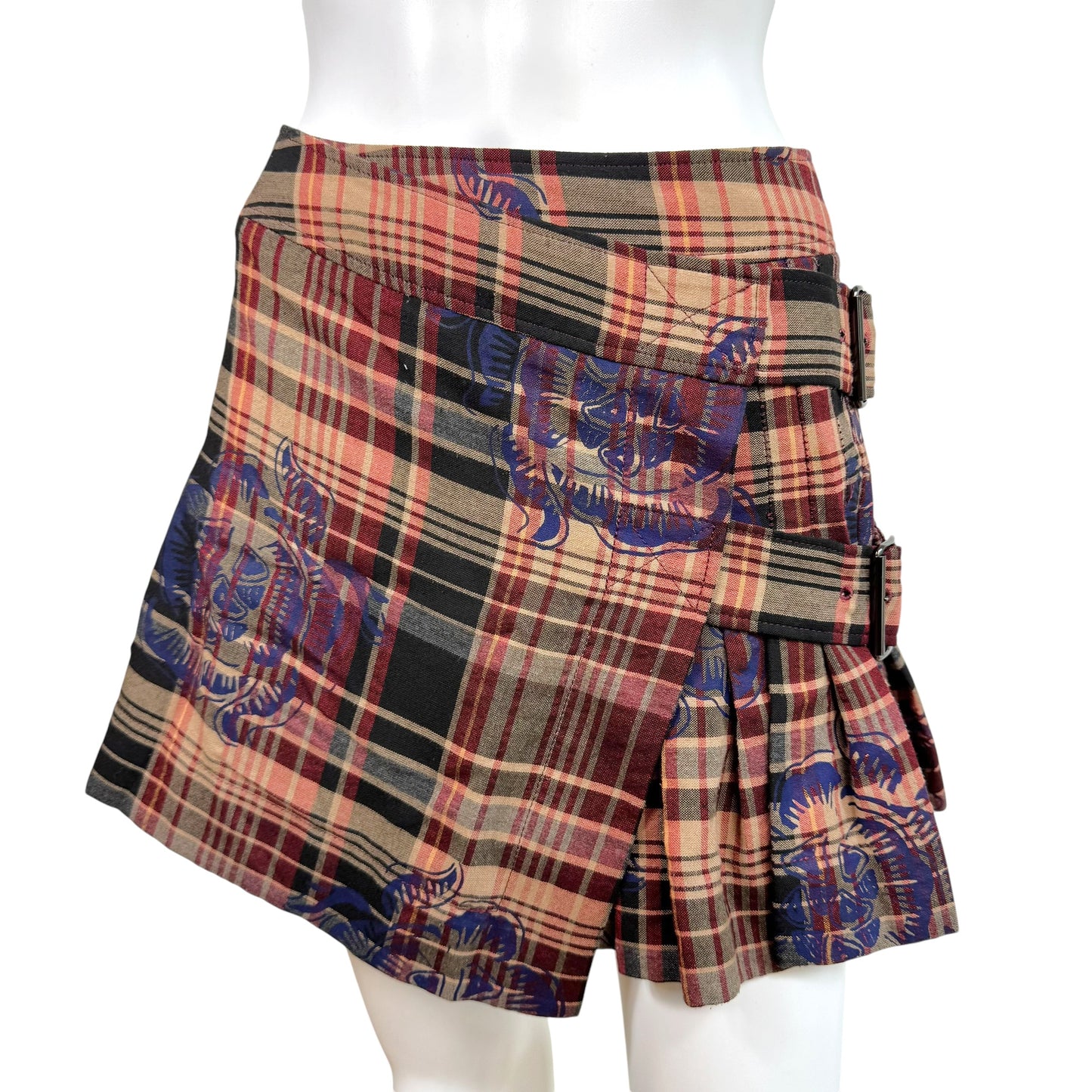 Vivienne Westwood Red Label Multicolor Plaid & Floral Pleated Wrap Mini Skirt