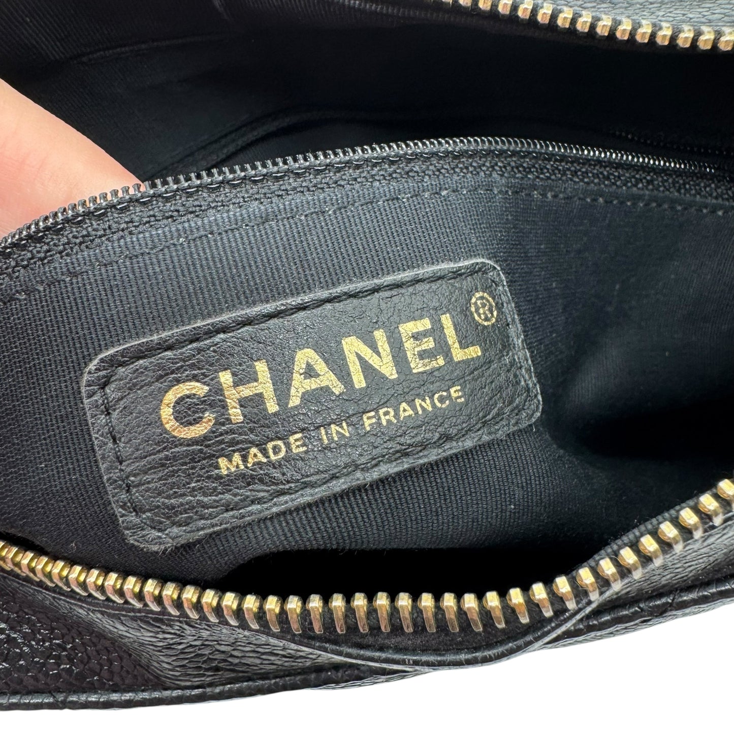 Chanel Black Caviar Leather Matelasse Quilted CC Logo Shoulder Bag 2004-05 - Outfit Repeater