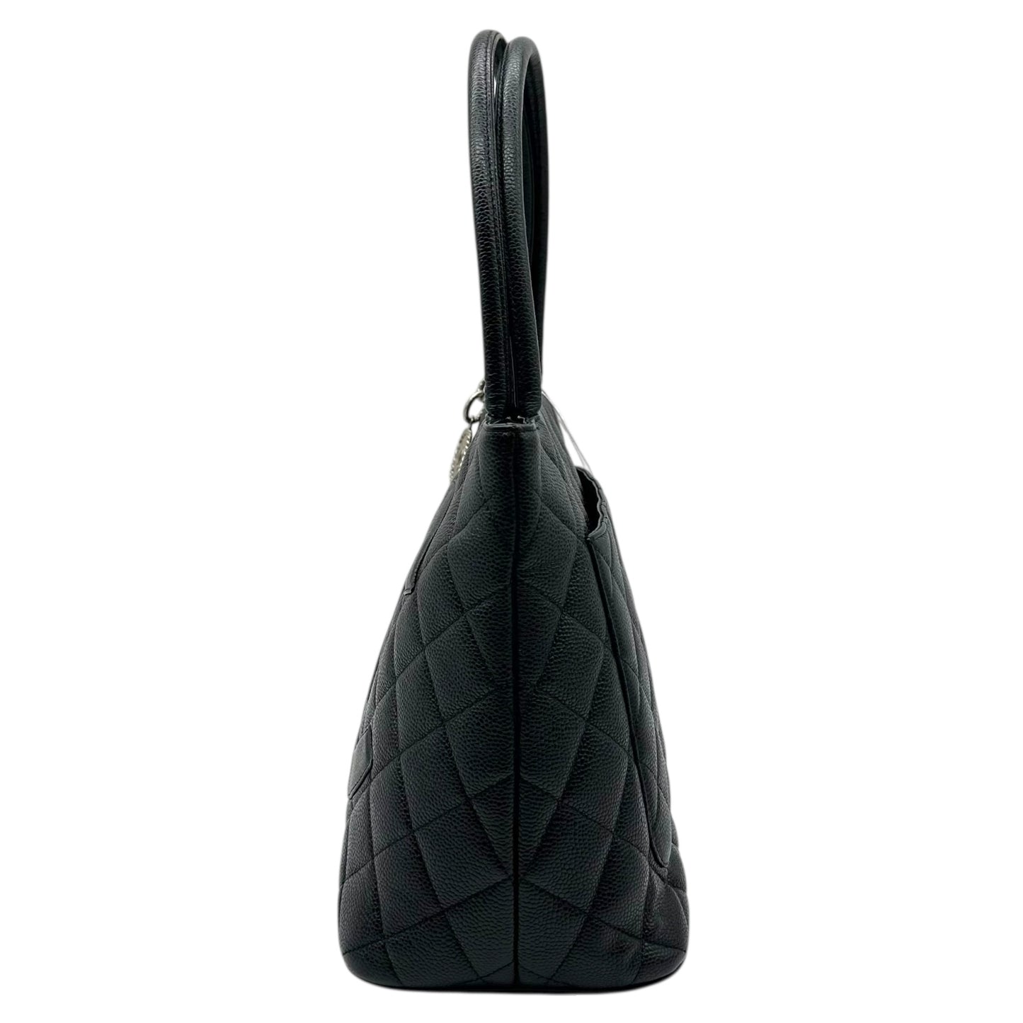 Chanel Black Caviar Medallion Matelasse Quilted Logo Tote Bag - Outfit Repeater