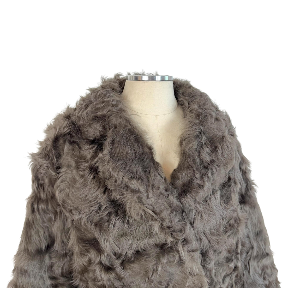 Moonbat Fur Brown Curly Lamb Fur Belted Coat