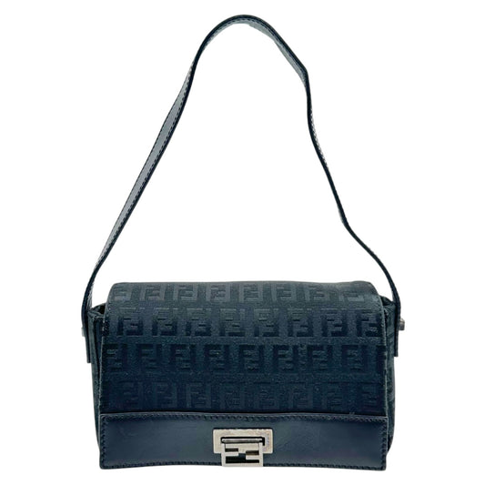 Fendi Black Zucchino Monogram Logo Clasp Mini Shoulder Bag