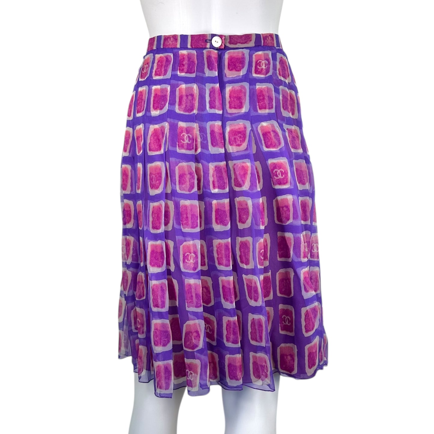 Chanel S/S 2001 Silk Pink & Purple Watercolor Midi Skirt