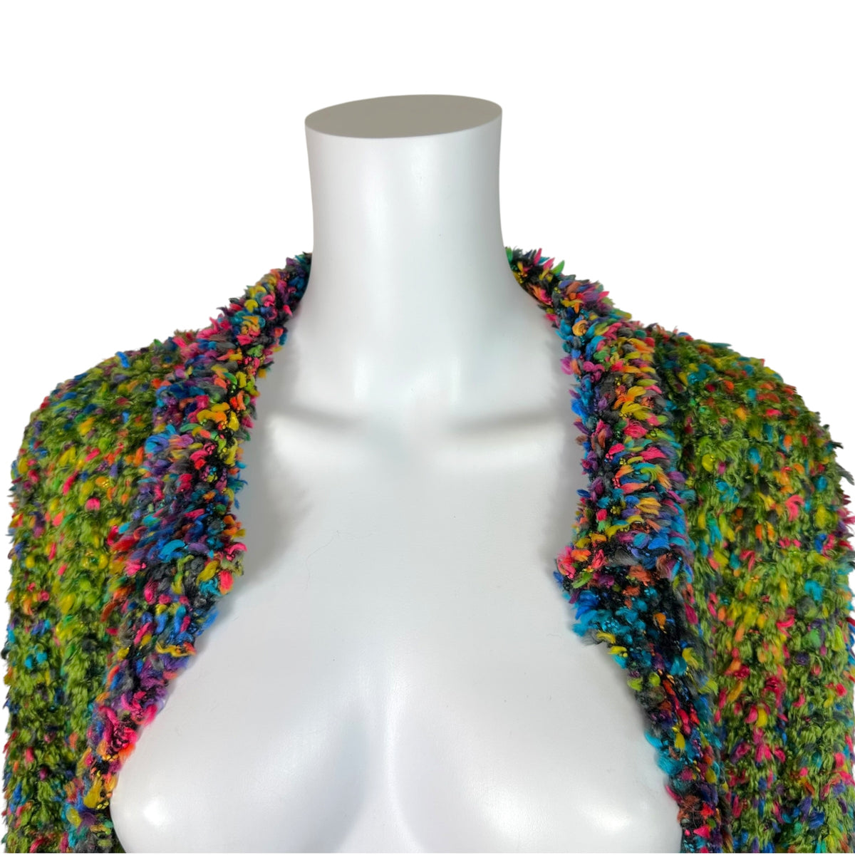 Chanel Green Multicolor Fuzzy Knit Tweed Cardigan