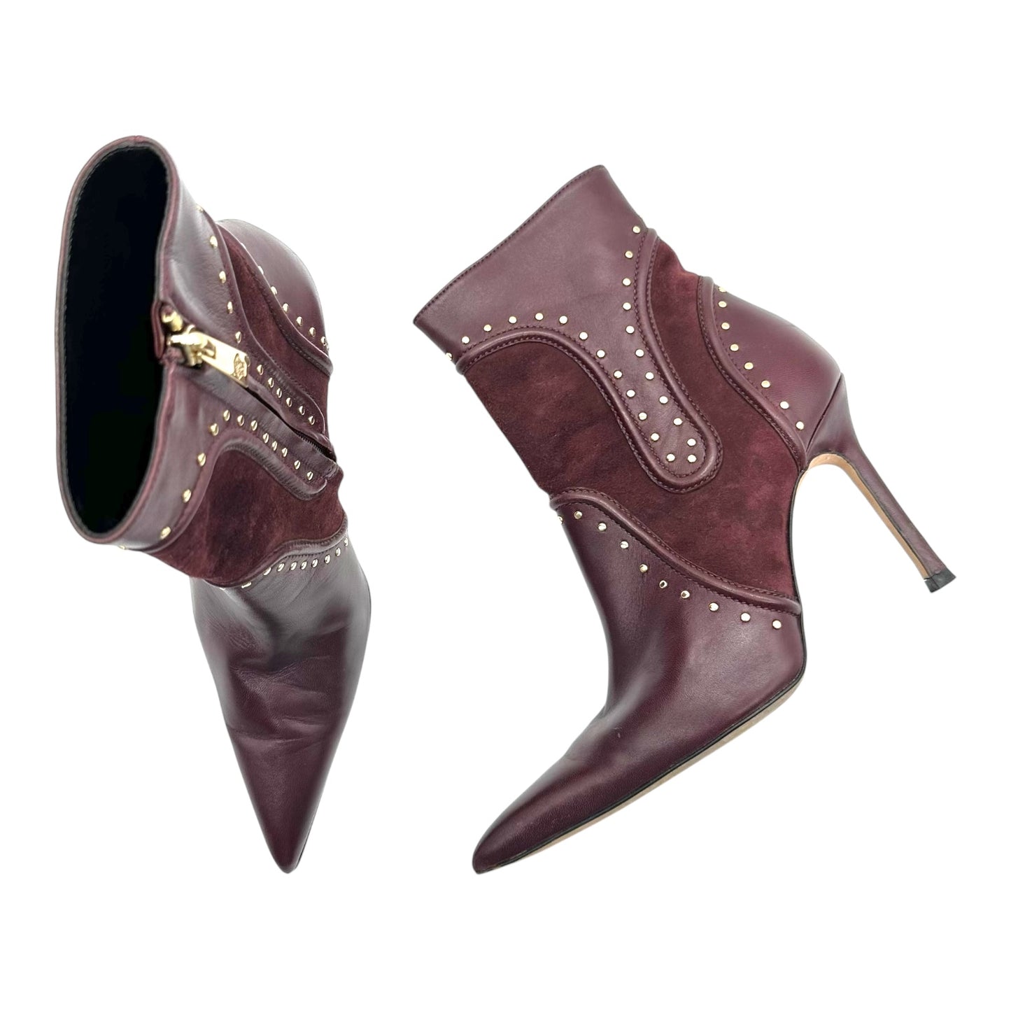 Versace Burgundy Studded Pointed Toe Heeled Boots