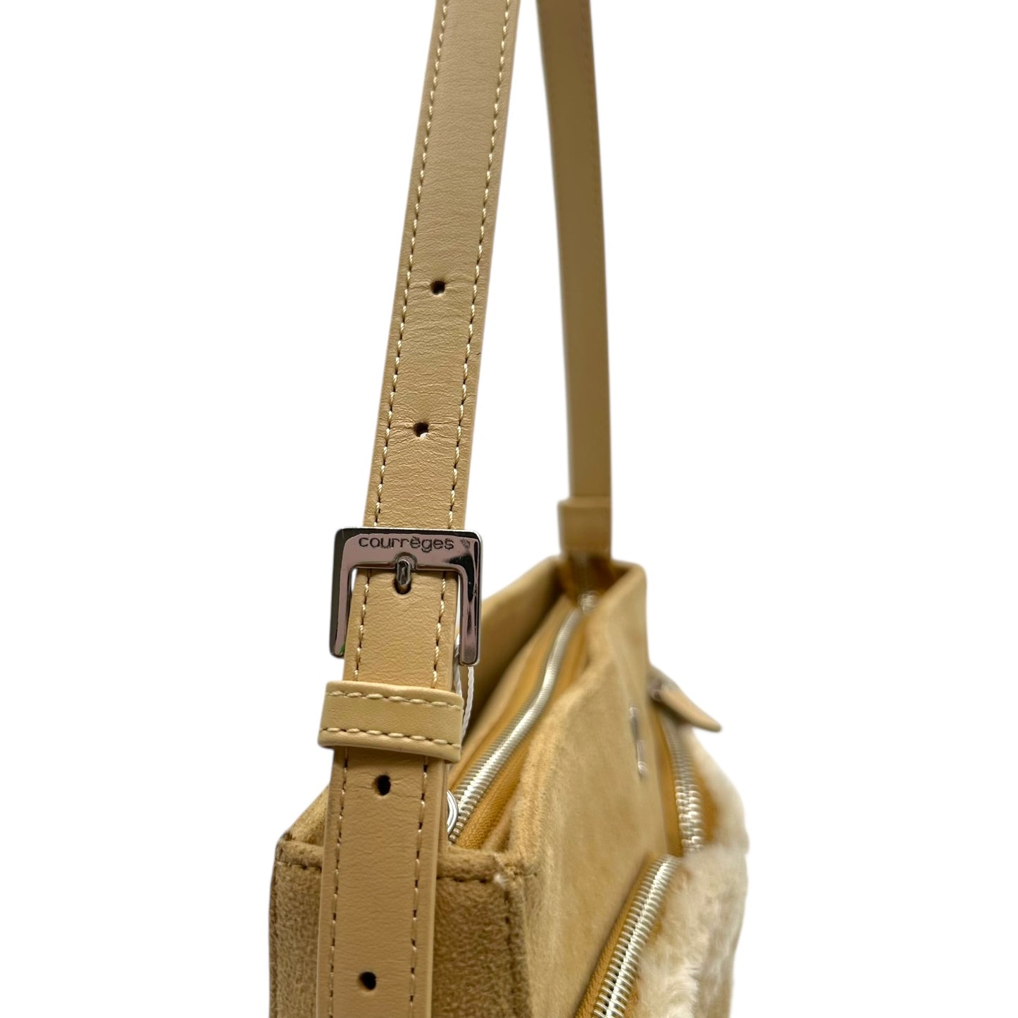 Courreges Tan Faux Suede & Fur Shoulder Bag