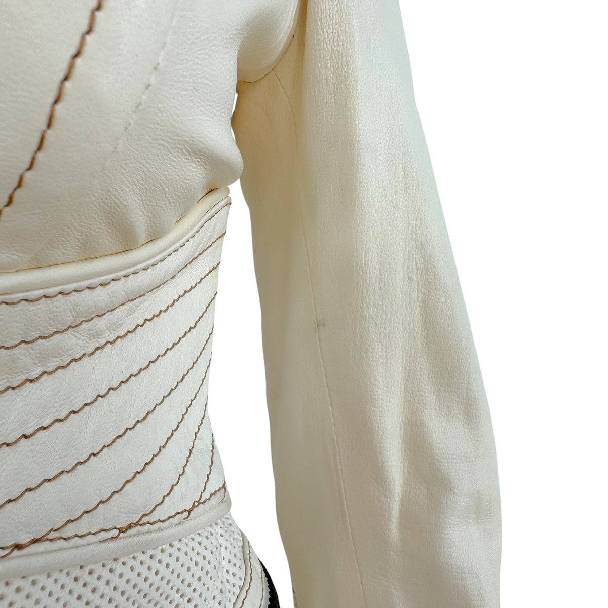 Dsquared2 White 3/4 Sleeve Contrast Stitch Leather Blazer Jacket