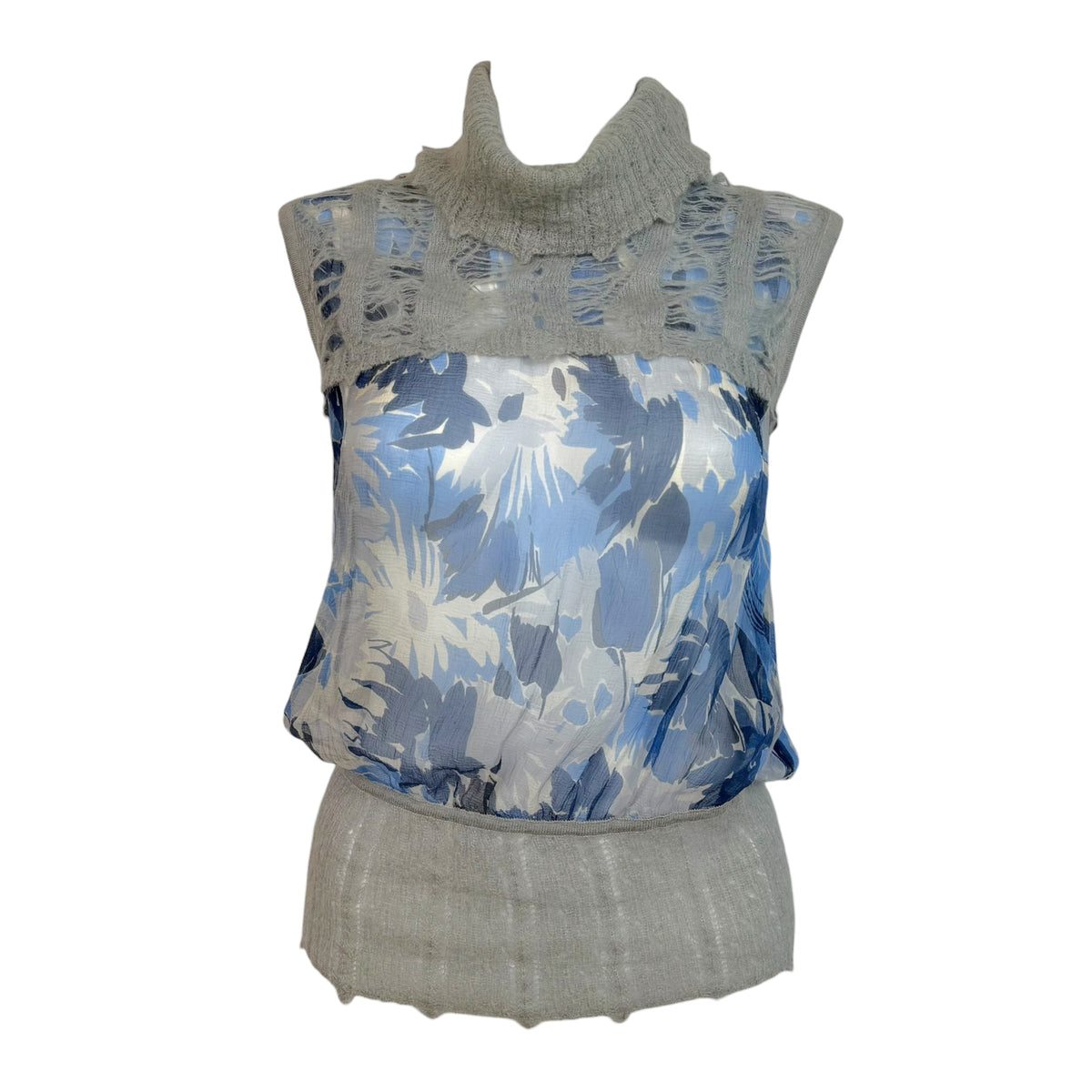Christian Dior Sleeveless Turtleneck Top Gray Wool Silk
