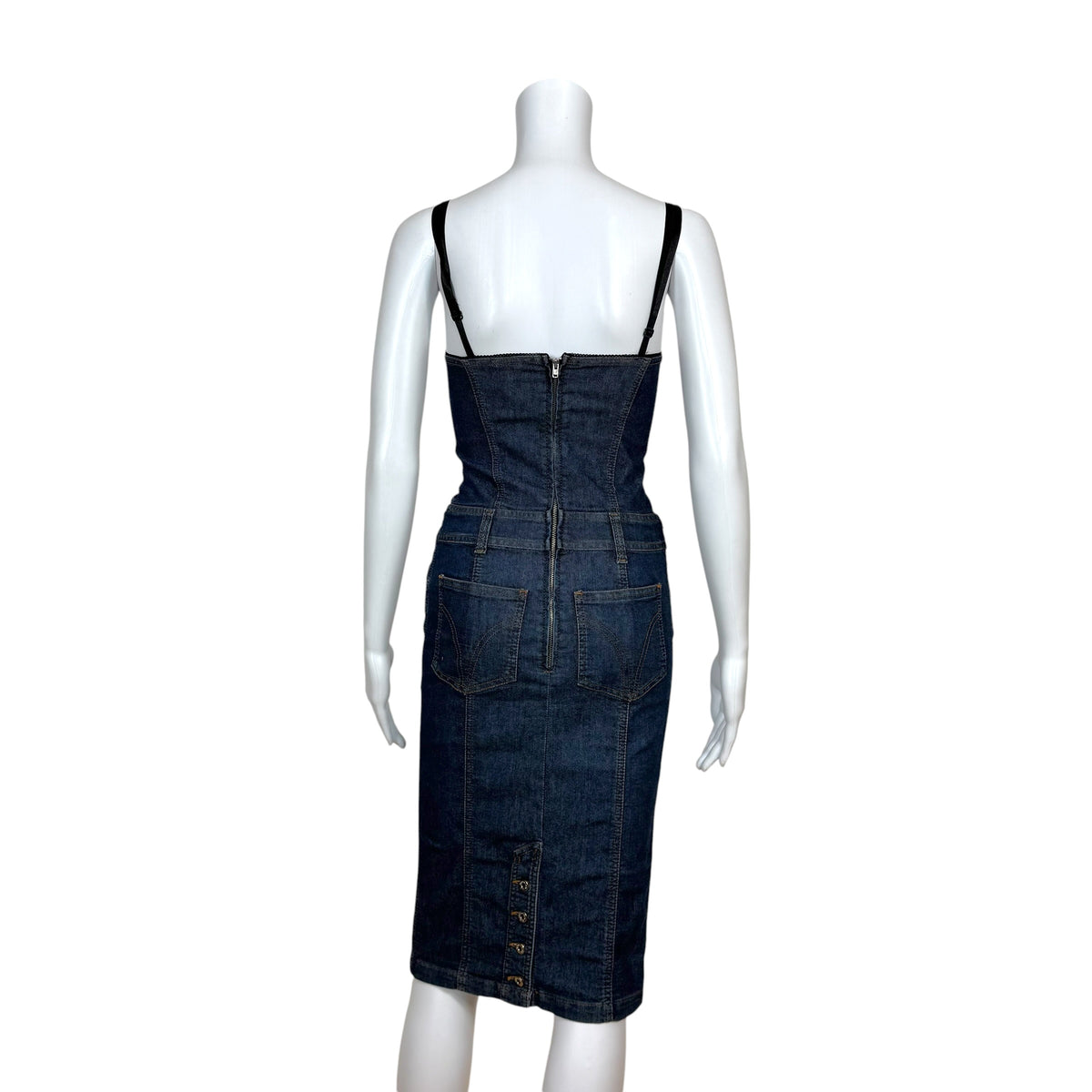 D&G Dolce & Gabbana Dark Wash Denim Bustier Midi Dress