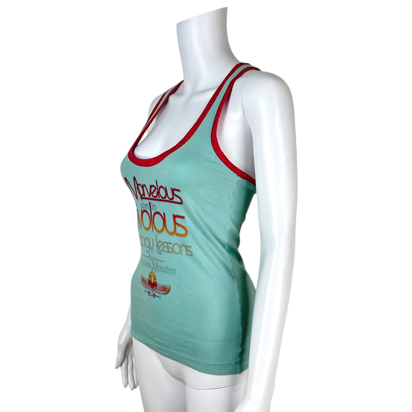 D&G Turquoise Graphic Tank Top with Red Trim