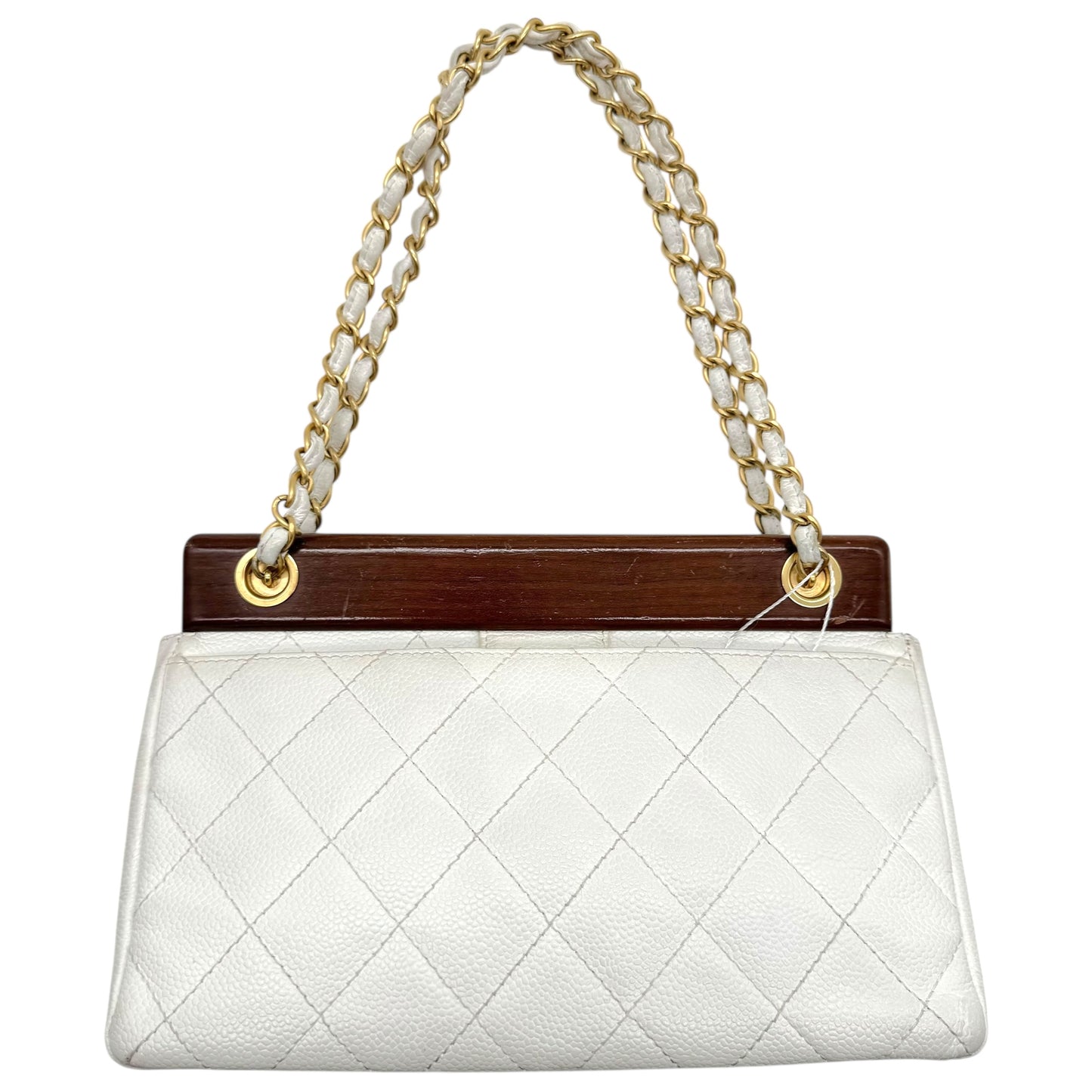 Chanel White Caviar Matelasse Wood Bar Shoulder Bag 2003-04 - Outfit Repeater