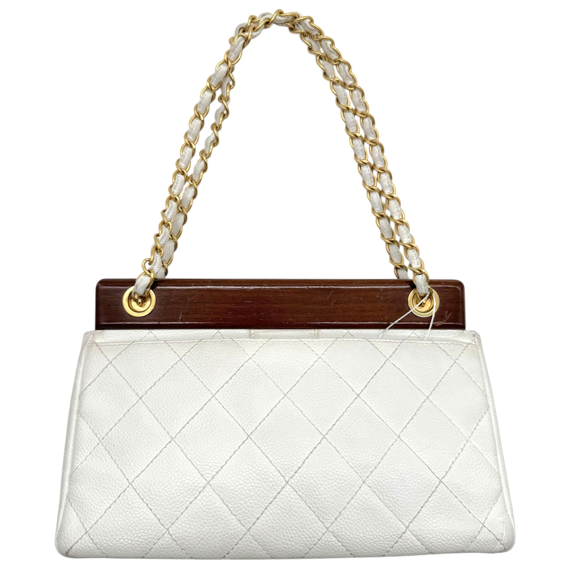 Chanel White Caviar Matelasse Wood Bar Shoulder Bag 2003-04 - Outfit Repeater