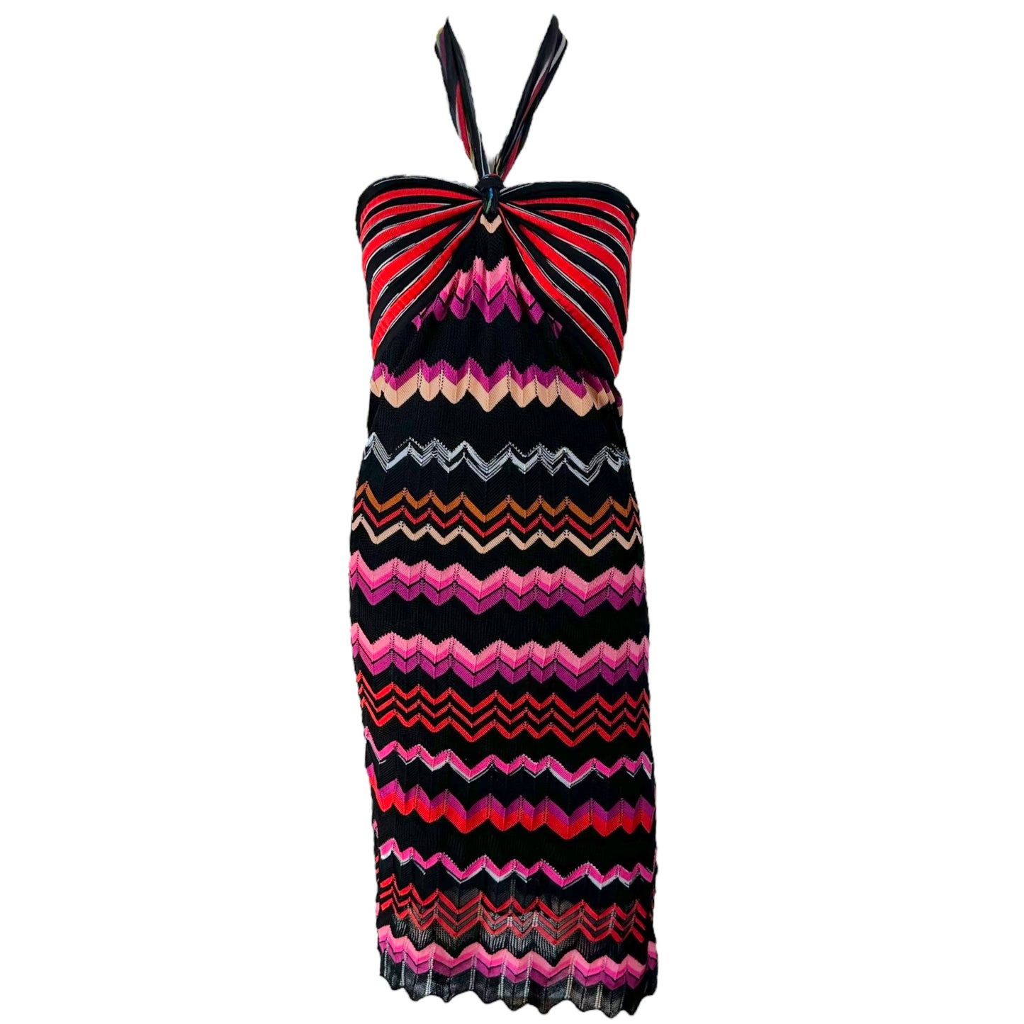 M Missoni Multicolor Chevron Knit Halter Mini Dress
