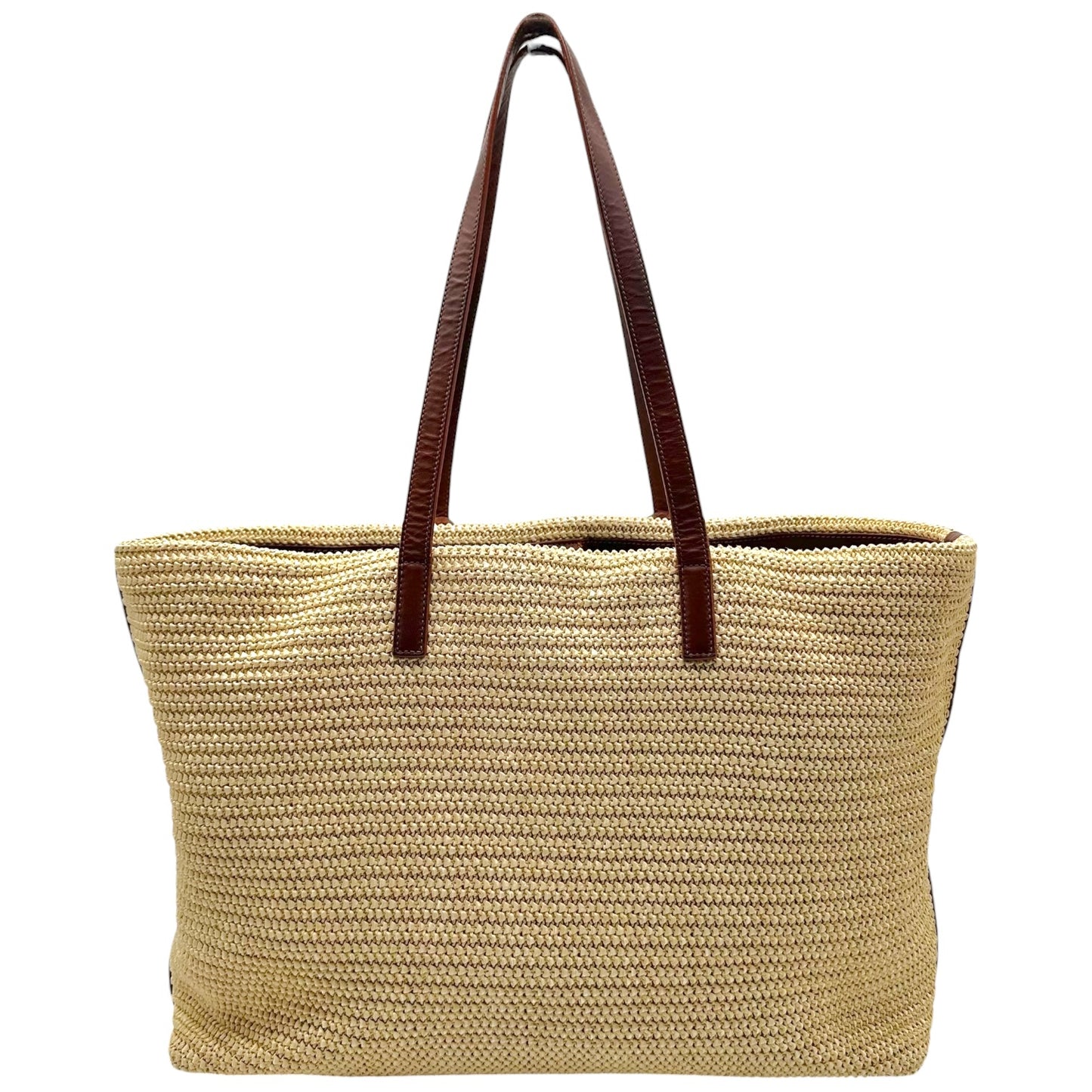 Saint Laurent Tote Bag Raffia Brown Leather Fringe Trim