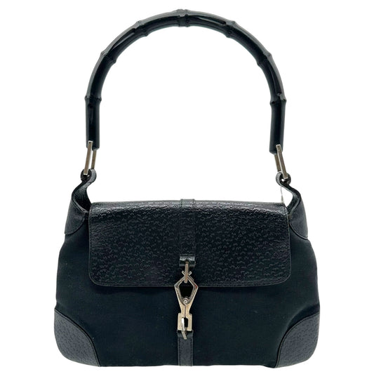 Gucci Black Leather & Canvas Bamboo Handle Mini Jackie Bag