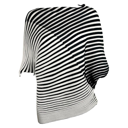 Issey Miyake Black & White Striped Knit Asymmetrical Top