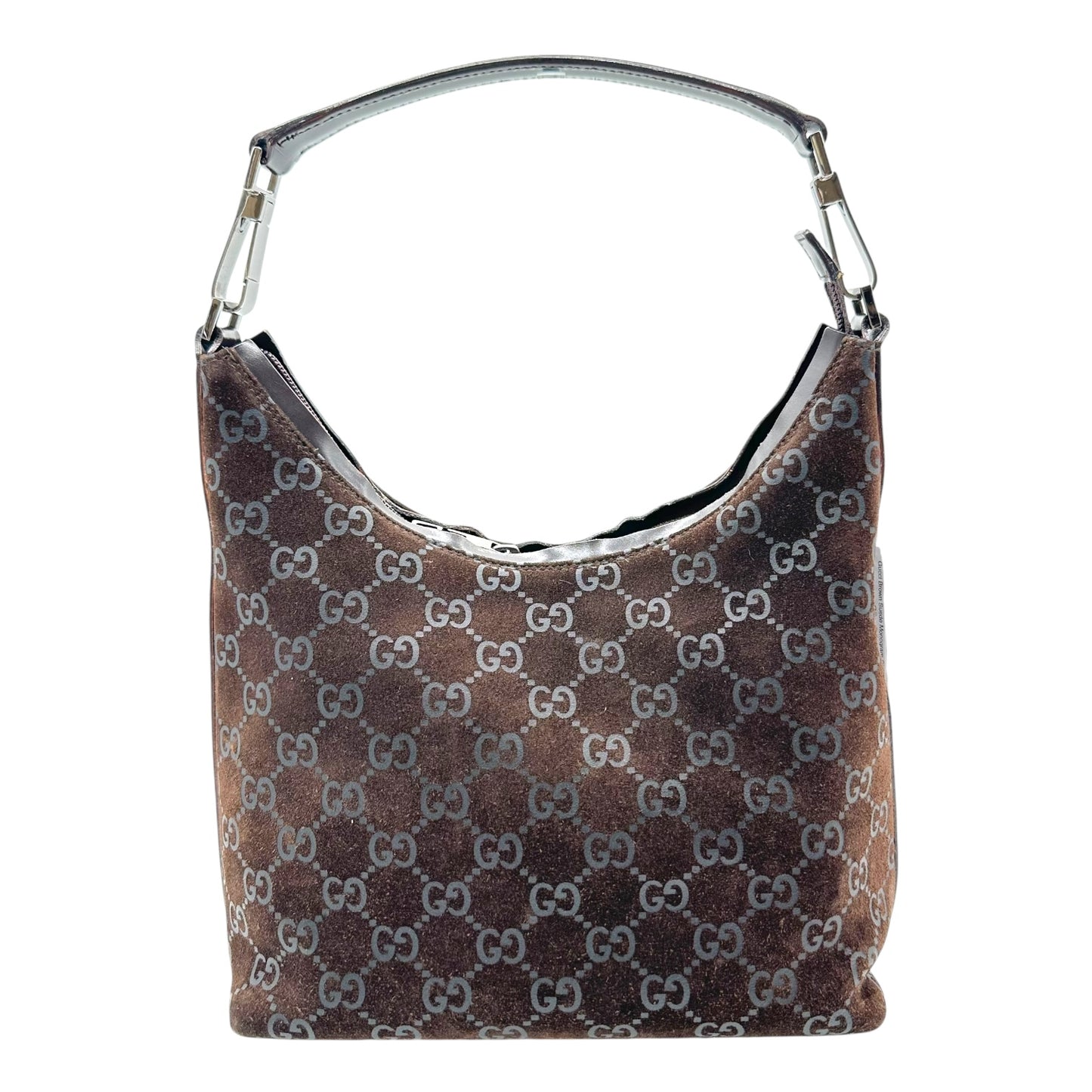 Gucci Brown Suede Monogram Shoulder Bag
