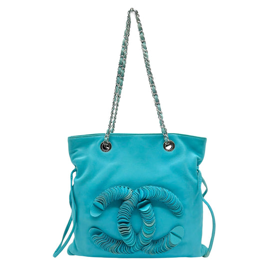Chanel Teal Lambskin CC Logo Small Tote Bag 2008-09