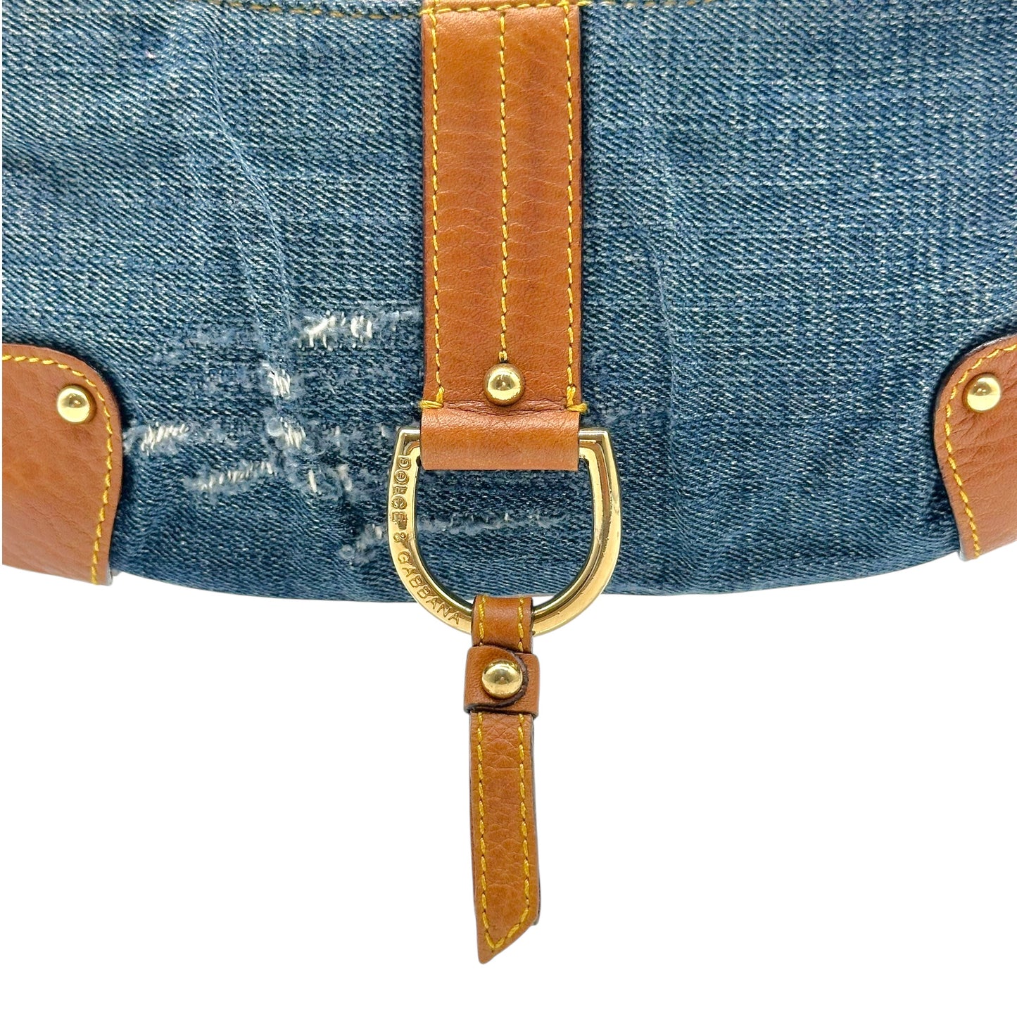 Dolce & Gabbana Distressed Denim & Brown Leather Mini Shoulder Bag