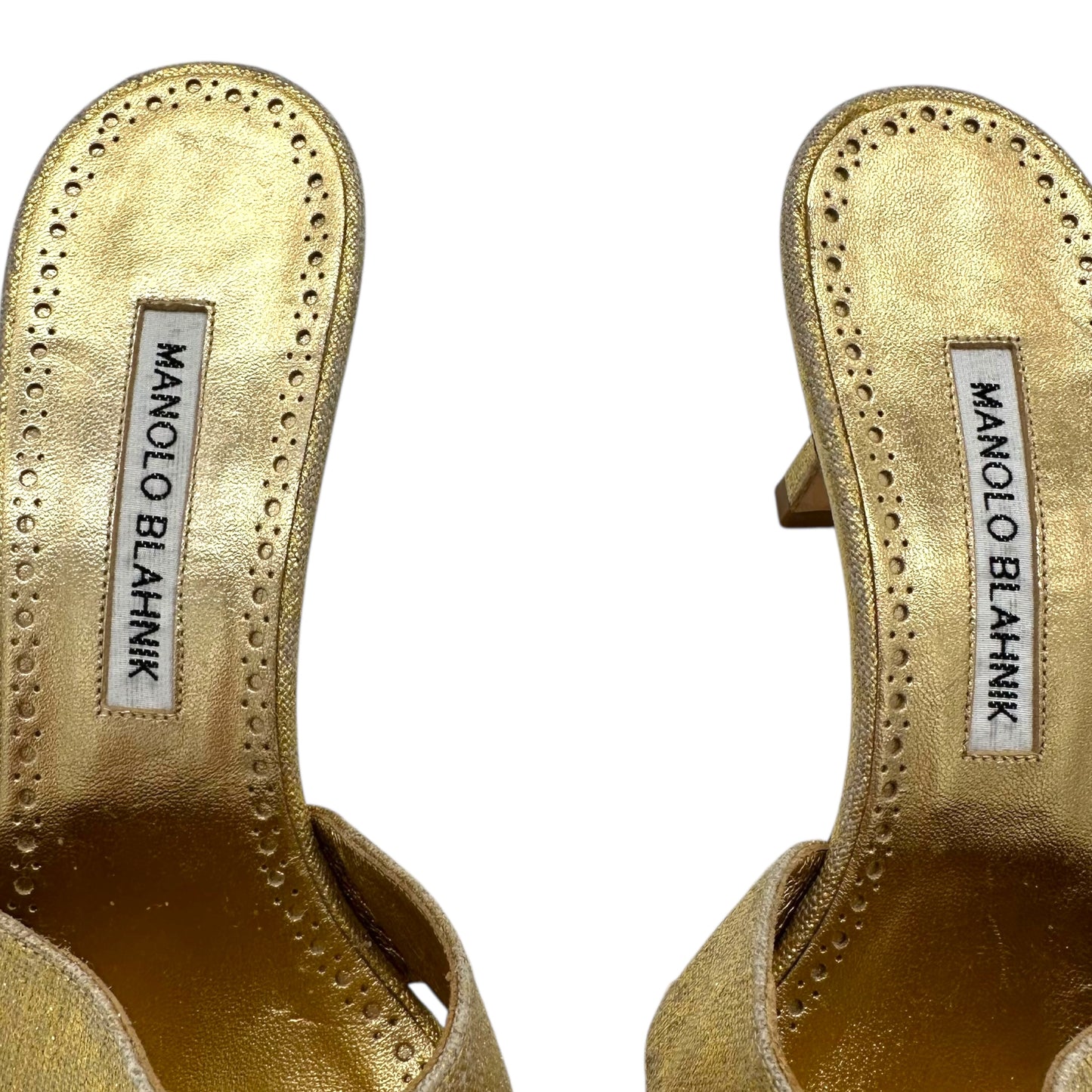 Manolo Blahnik Gold Linen Mule Heels