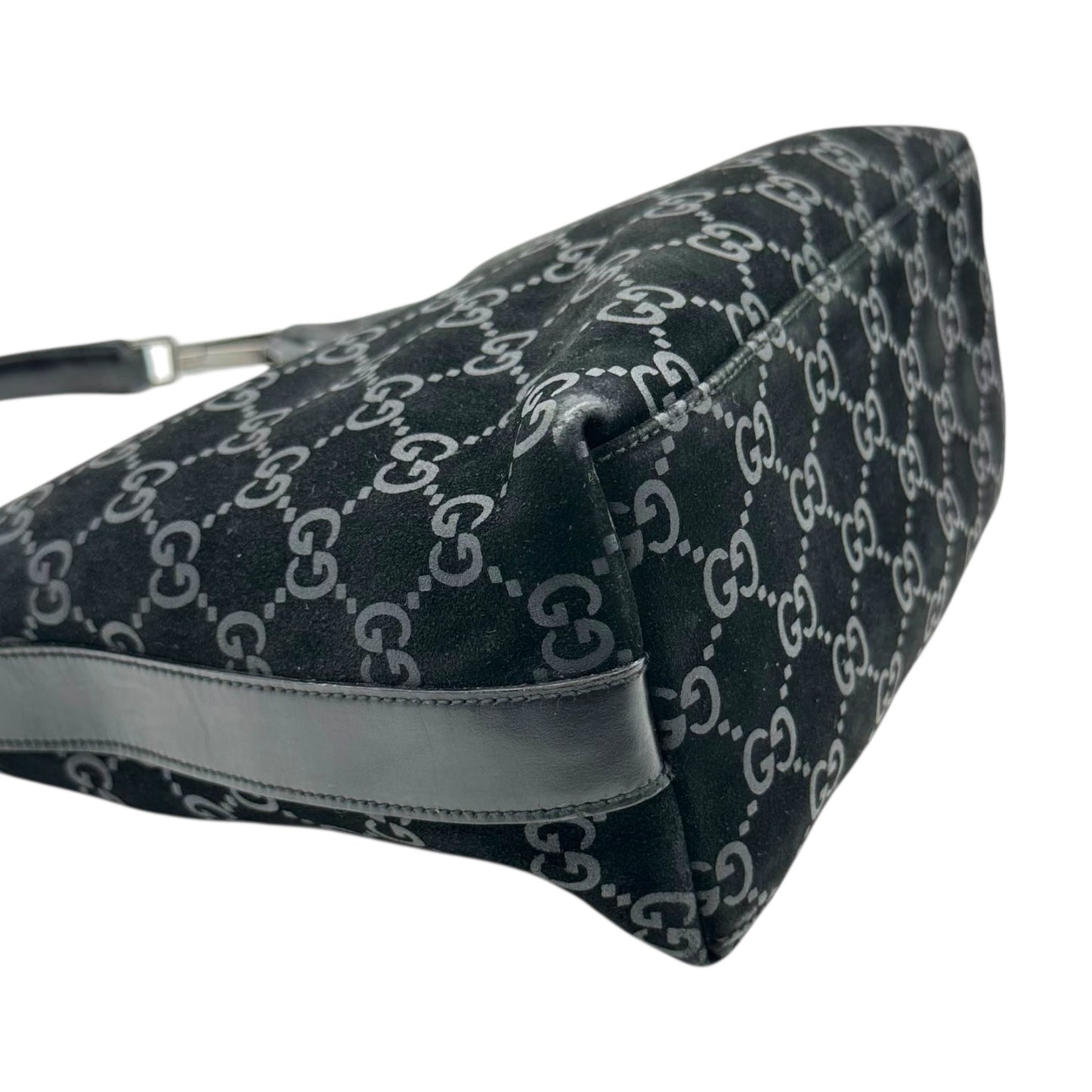 Gucci Black Suede Monogram Shoulder Bag