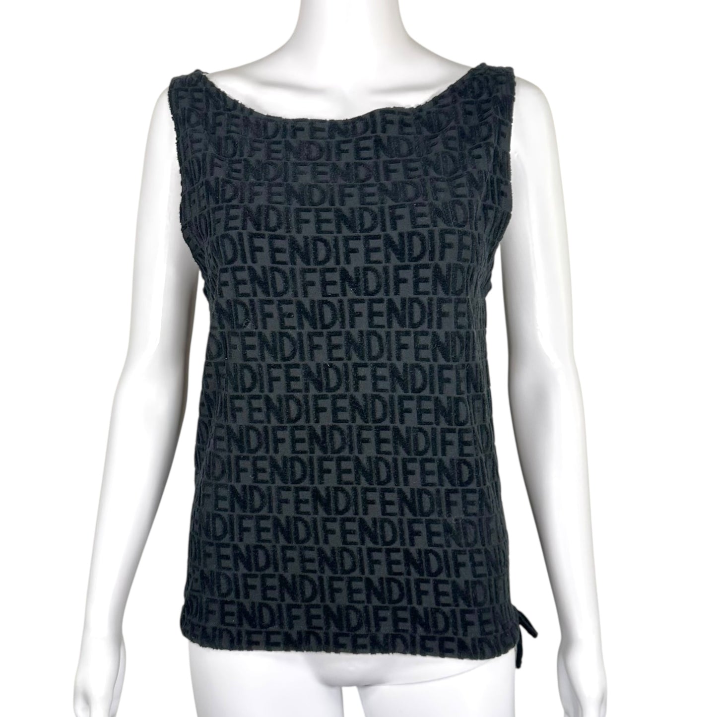 Fendi Black Terry Logo Tank Top Straight Neckline
