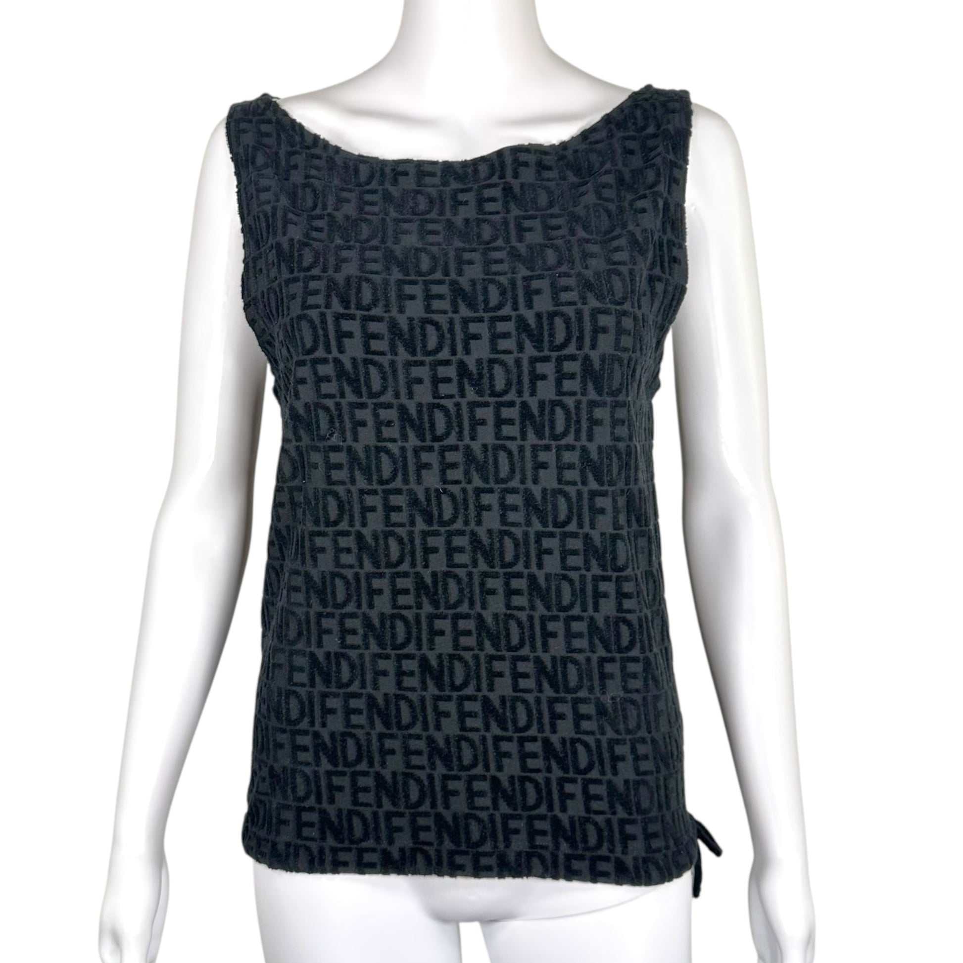 Fendi Black Terry Logo Tank Top Straight Neckline