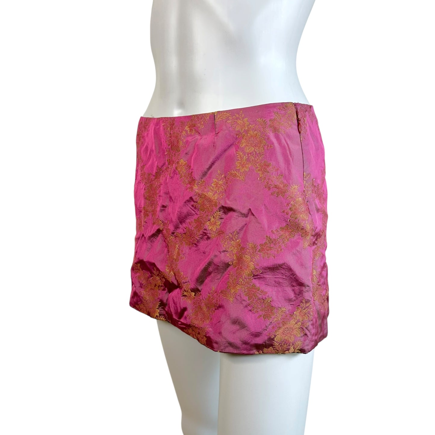 Dolce & Gabbana Mini Skirt Pink Gold Damask Print XS