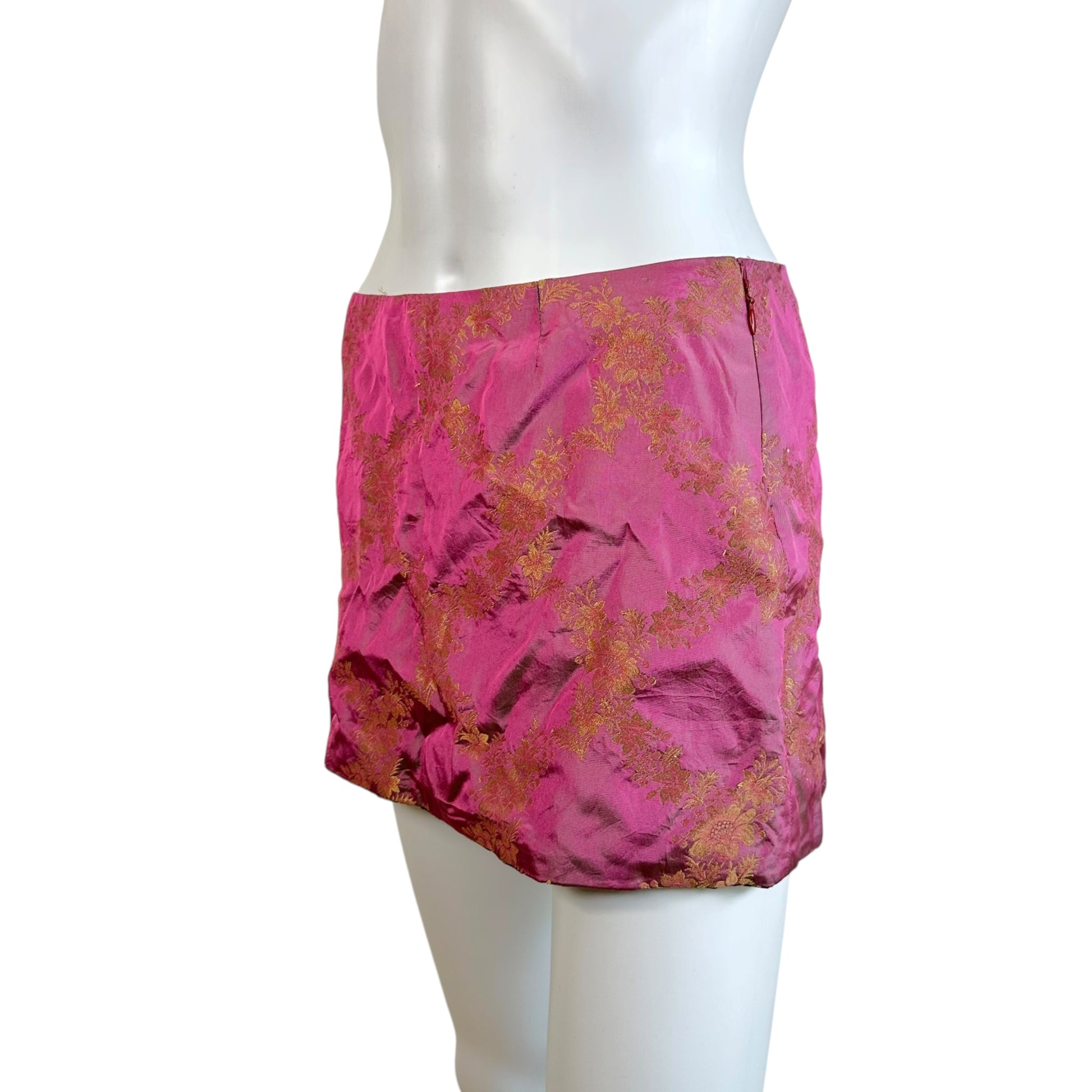 Dolce & Gabbana Mini Skirt Pink Gold Damask Print XS