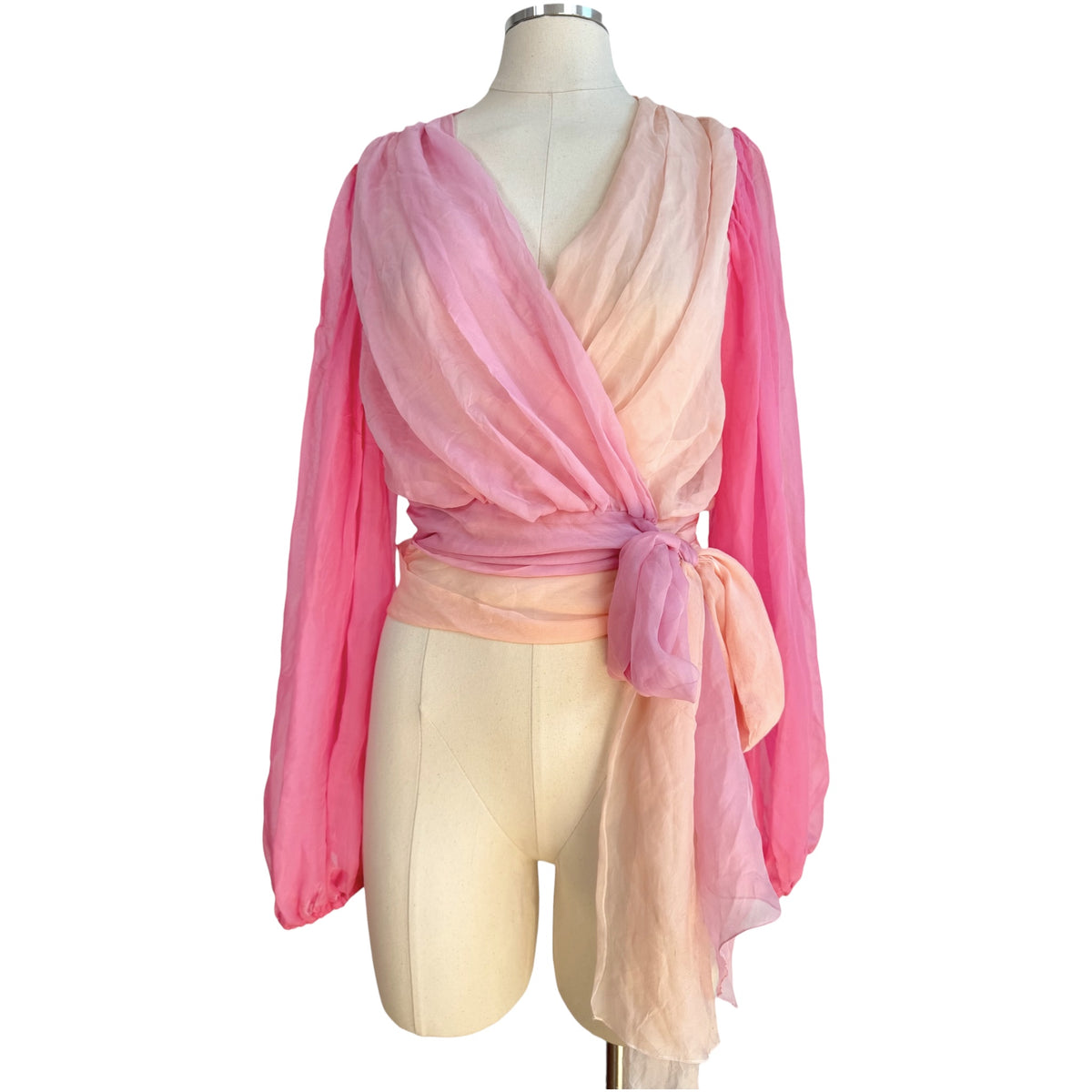 Dolce & Gabbana Pink Ombre Silk Cropped Wrap Blouse