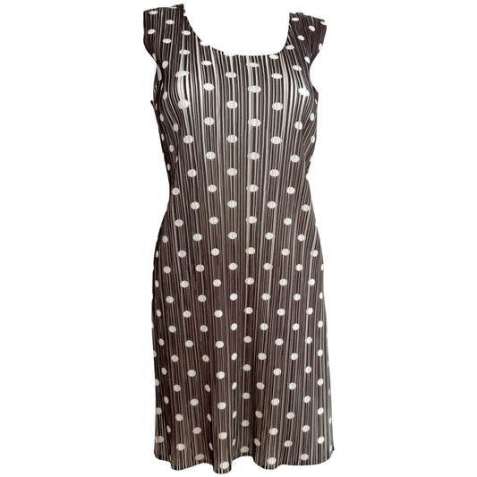 Issey Miyake Pleats Please Brown White Polka Dot Mini Dress