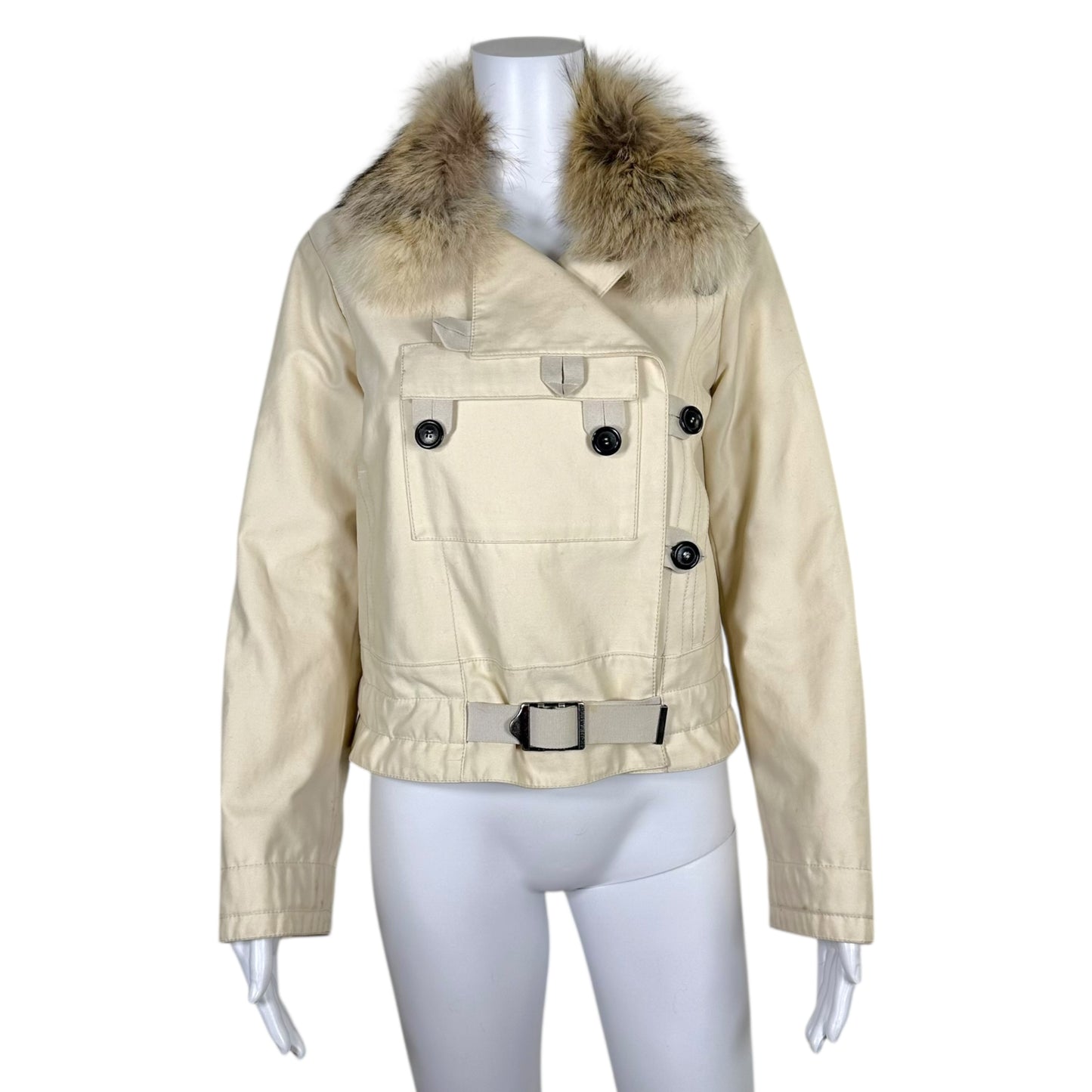 Louis Vuitton Ivory Button Front Fox Fur Collar Jacket