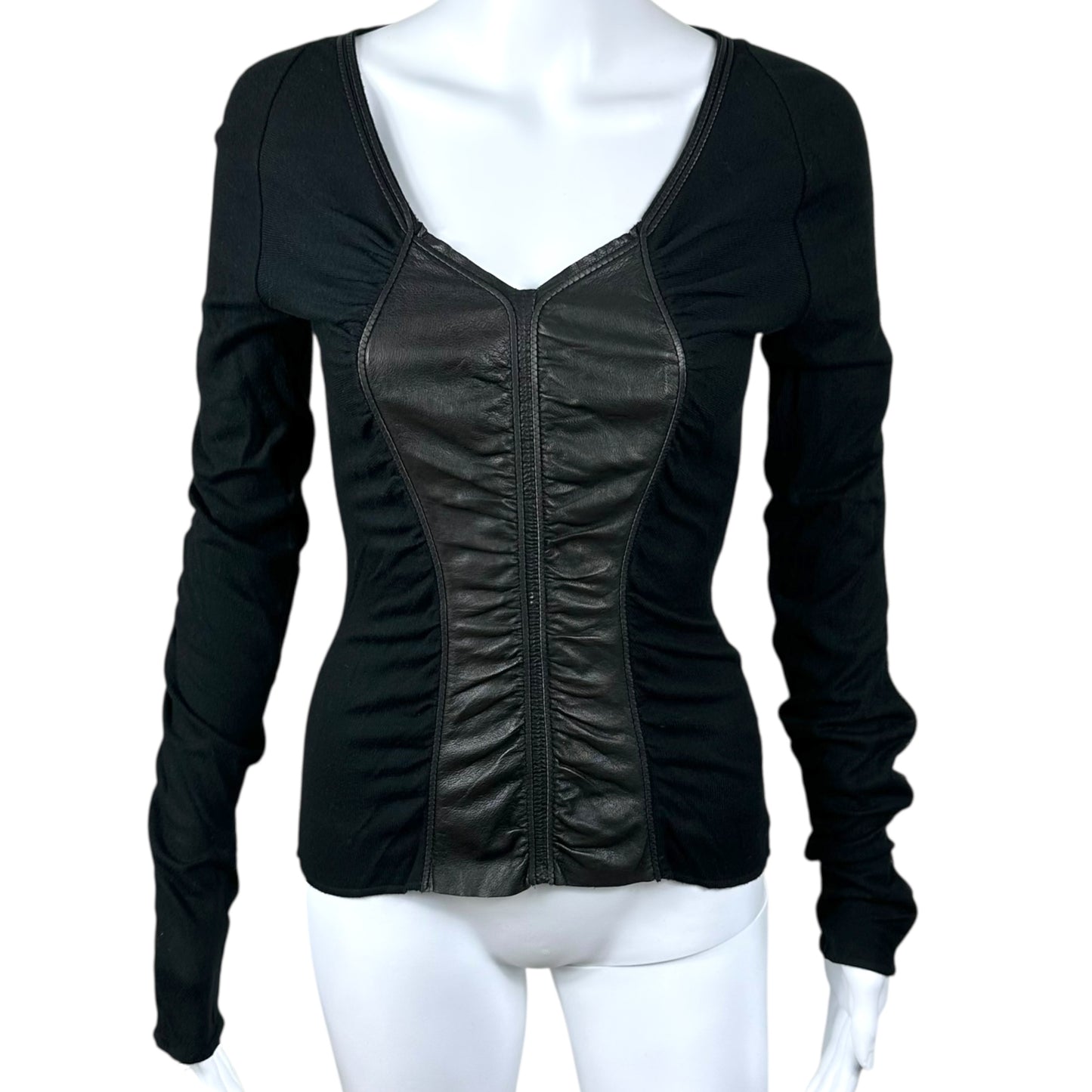 Roberto Cavalli F/W 2003 Black Leather Panel Knit Top